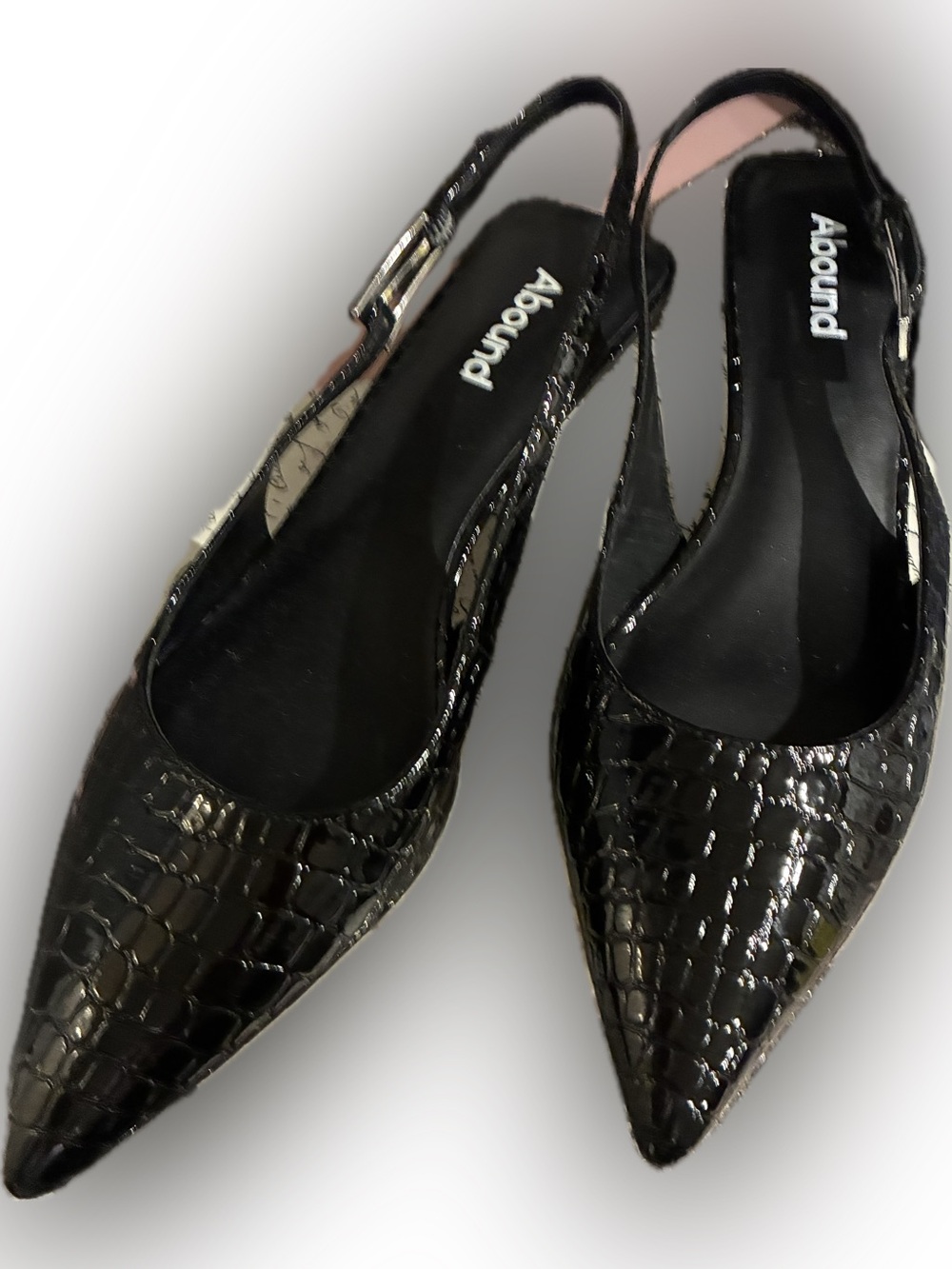 Abound Black Croc-Embossed Pointed Slingback Flats